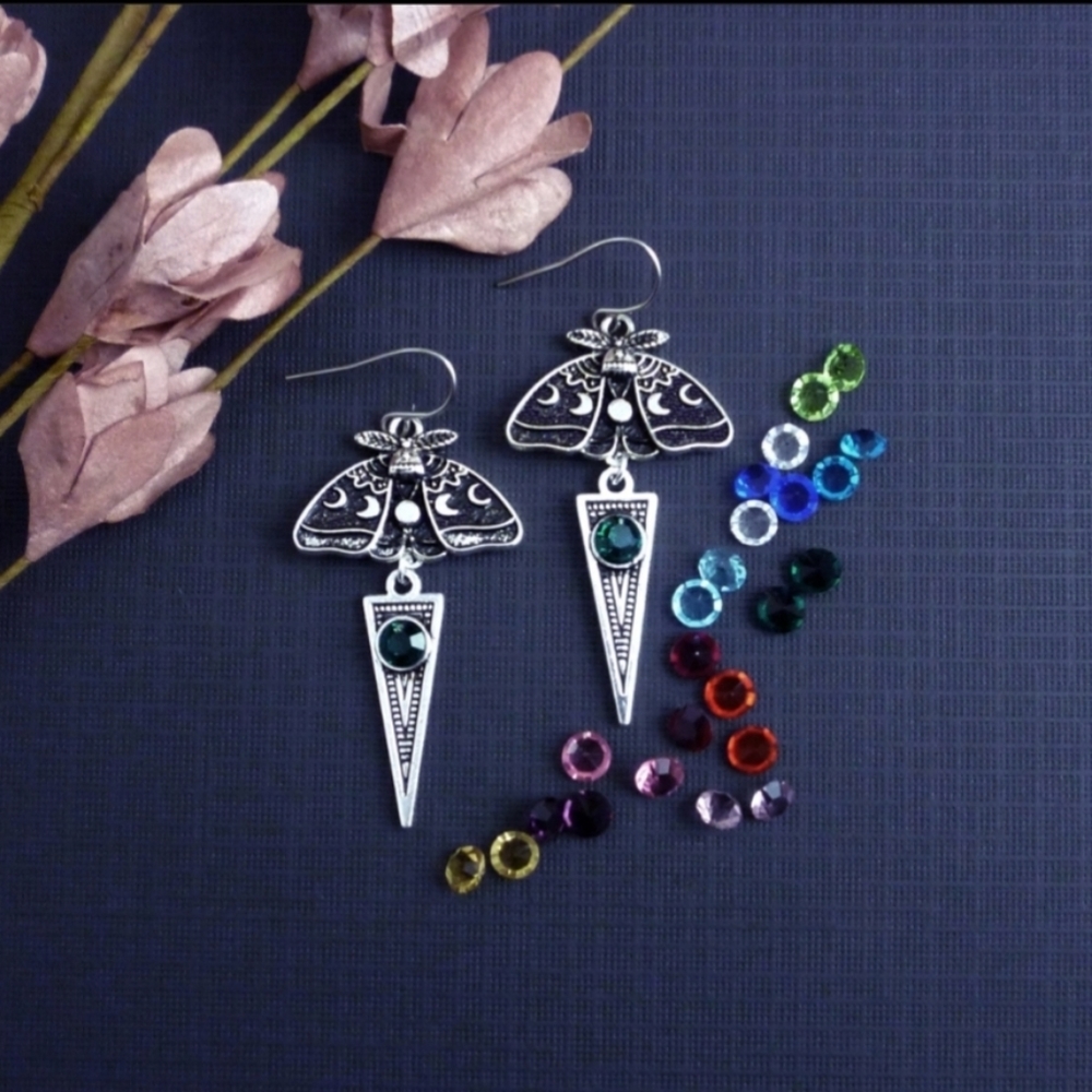 Moth Moon Phase Earrings Birthstone 925 View 3